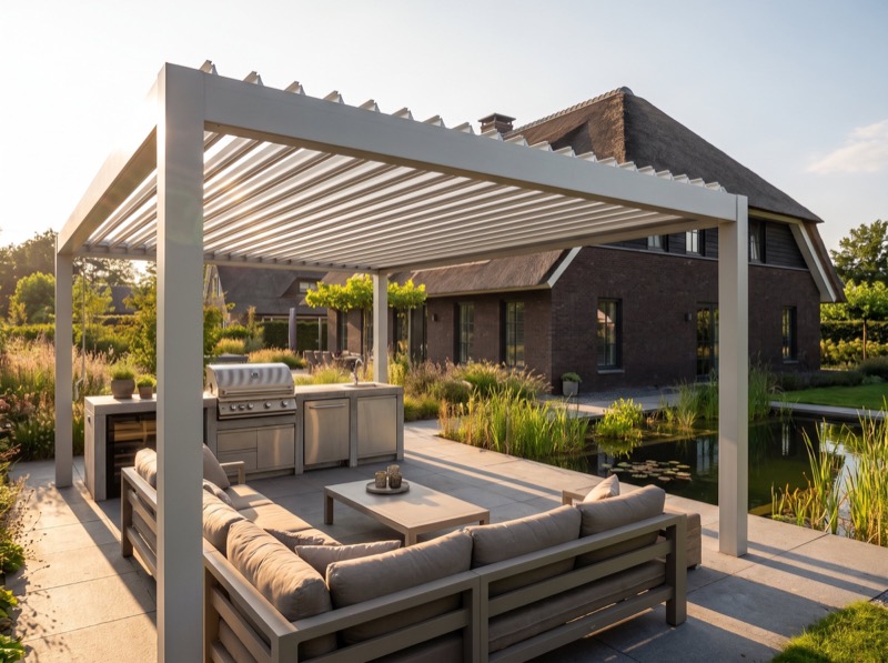 Lamellendak Optimus in een Nederlandse tuin